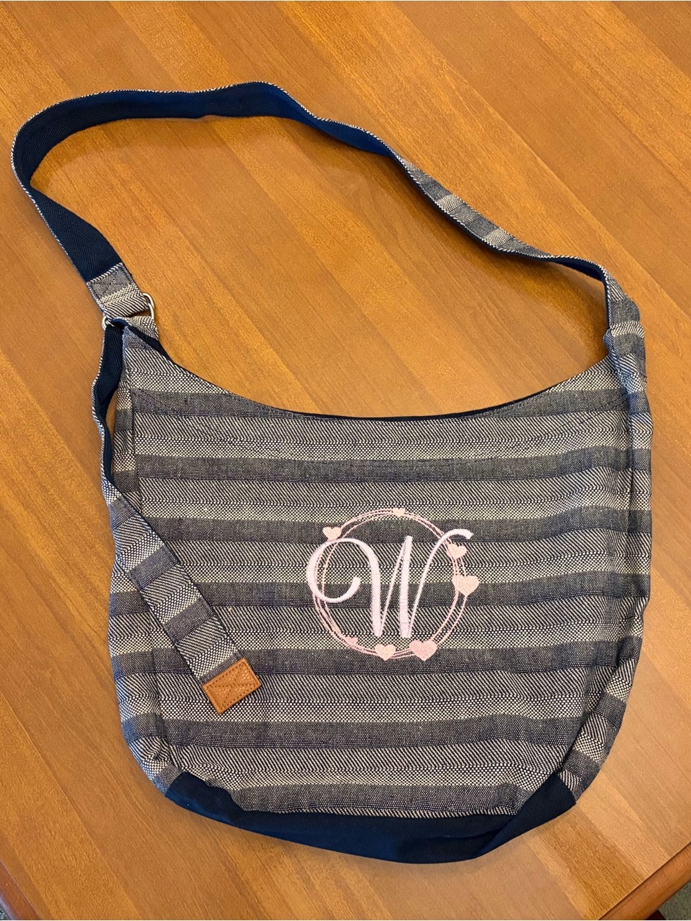 Thirty-One Retro Metro Hobo crossbody Woven Stripe with W embroidery